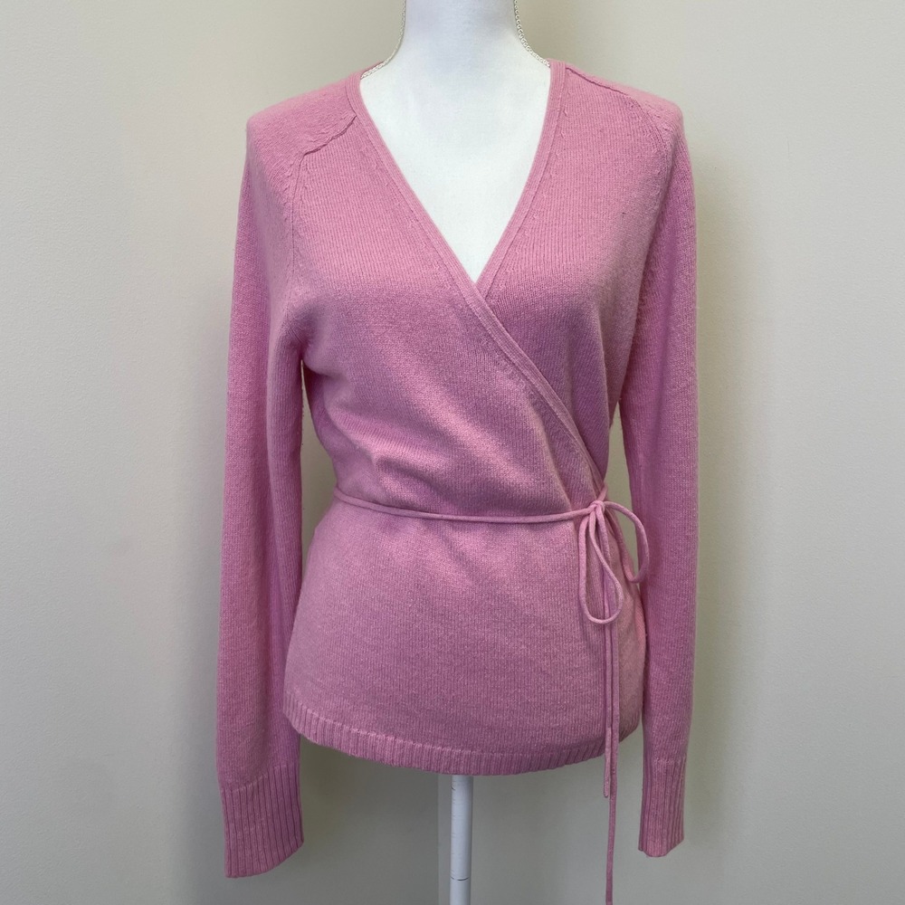 Vertigo Pink Wool Angora Cashmere Blend Wrap Sweater Cardigan L BalletCore